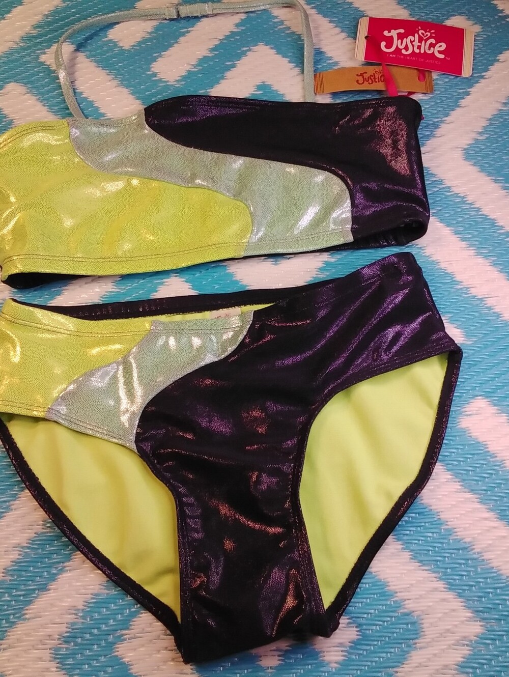 Justice Girls 2pc Swim Suit Colorblock Bikini Navy Size: L (12-14)